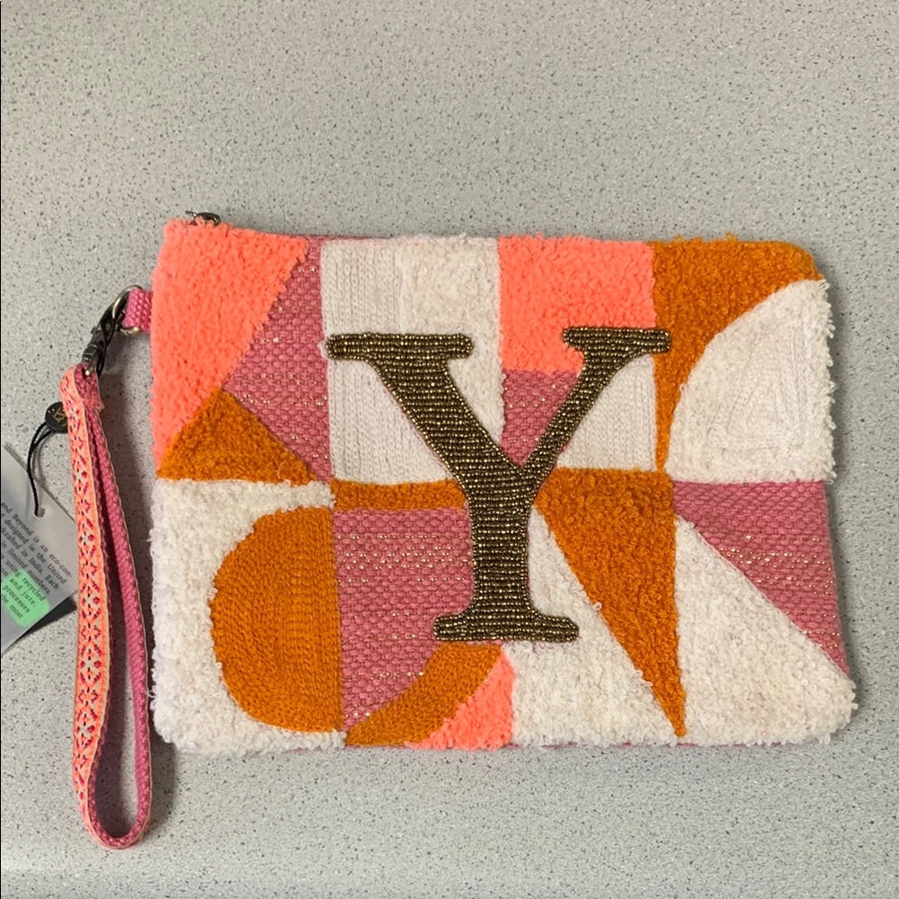 America & Beyond clutch qvc new beaded recycled jute handmade India initial Y